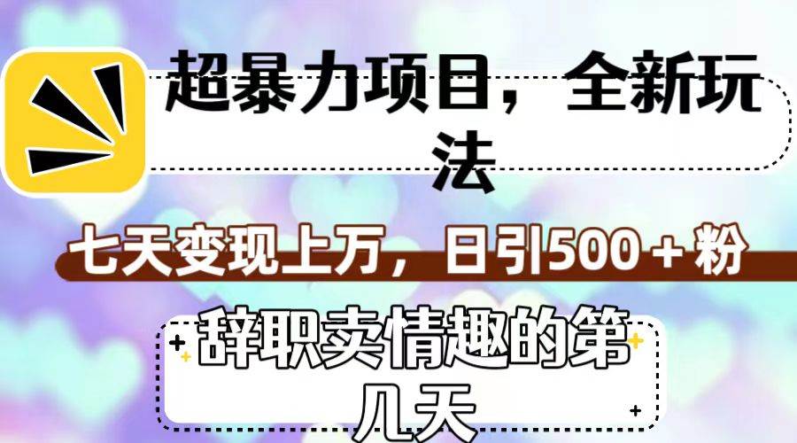 超暴利项目，全新玩法（辞职卖情趣的第几天），七天变现上万，日引500+粉风钥吧-网创项目资源站-副业项目-创业项目-搞钱项目风钥吧