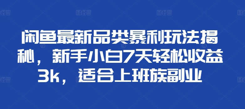 闲鱼最新品类暴利玩法揭秘，新手小白7天轻松赚3000+，适合上班族副业风钥吧-网创项目资源站-副业项目-创业项目-搞钱项目风钥吧