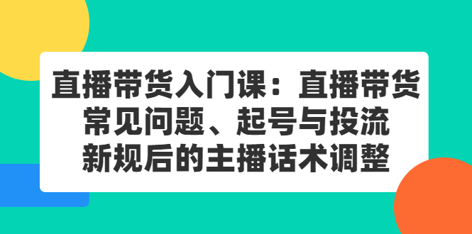 直播带货入门课：直播带货常见问题、起号与投流、新规后的主播话术调整风钥吧-网创项目资源站-副业项目-创业项目-搞钱项目风钥吧