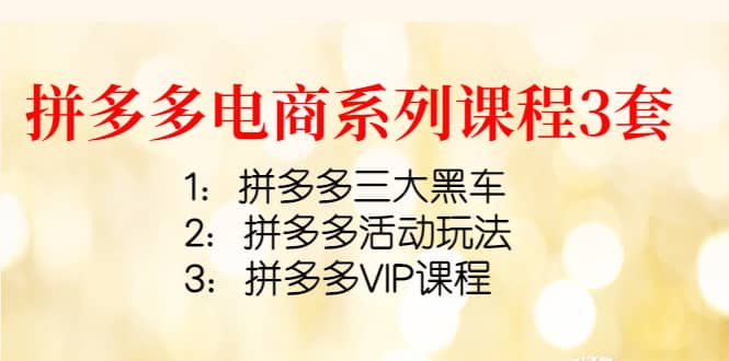 拼多多电商系列课程3套：拼多多三大黑车+拼多多活动玩法+拼多多VIP课程风钥吧-网创项目资源站-副业项目-创业项目-搞钱项目风钥吧