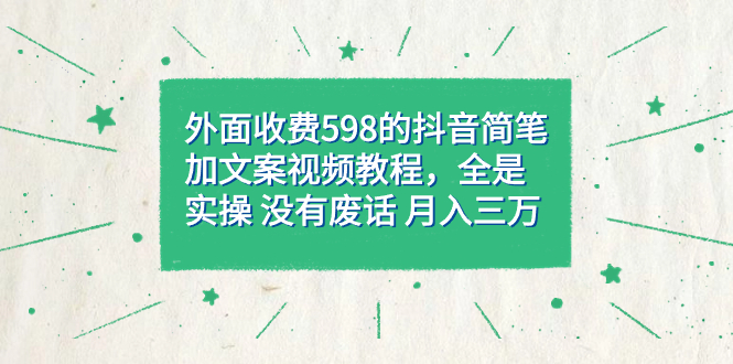 外面收费598抖音简笔加文案教程，全是实操 没有废话 月入三万（教程+资料）风钥吧-网创项目资源站-副业项目-创业项目-搞钱项目风钥吧