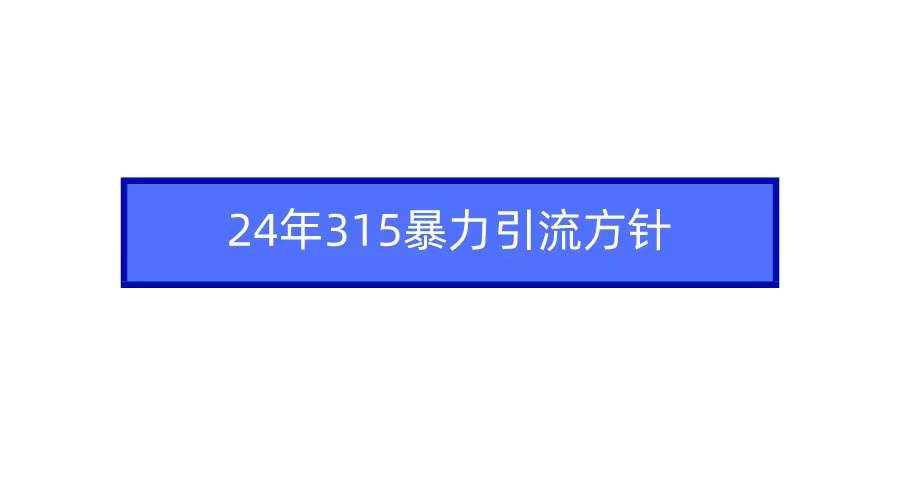 2024年315暴力引流方针风钥吧-网创项目资源站-副业项目-创业项目-搞钱项目风钥吧