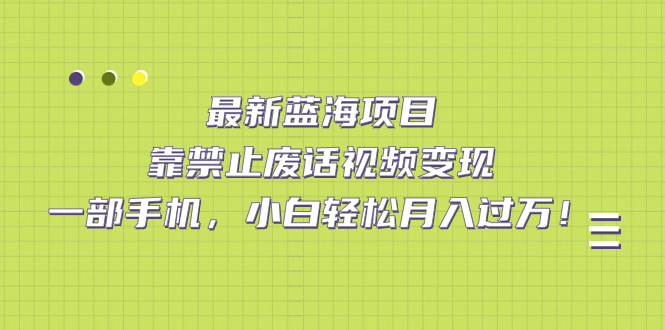 最新蓝海项目，靠禁止废话视频变现，一部手机，小白轻松月入过万！风钥吧-网创项目资源站-副业项目-创业项目-搞钱项目风钥吧