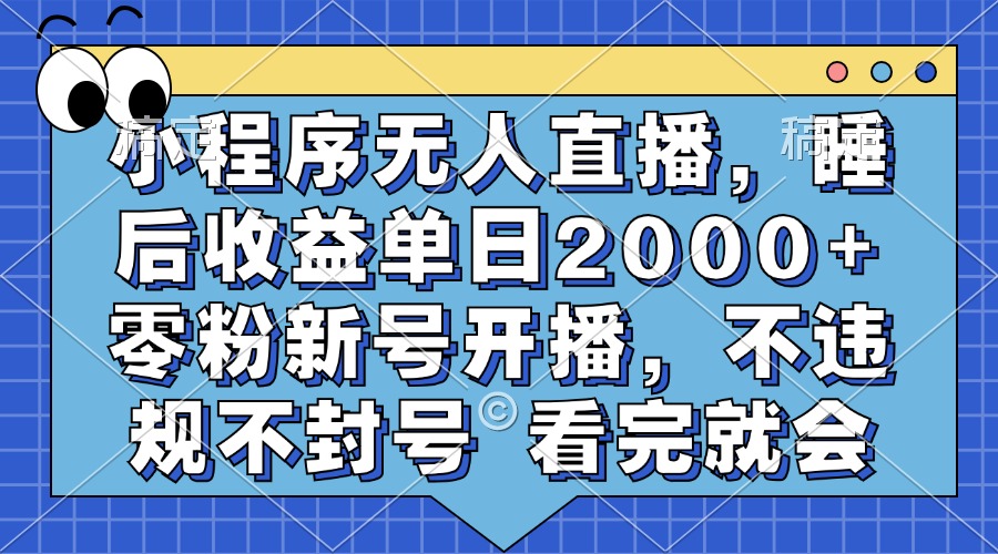 小程序无人直播，睡后收益单日2000+ 零粉新号开播，不违规不封号 看完就会风钥吧-网创项目资源站-副业项目-创业项目-搞钱项目风钥吧