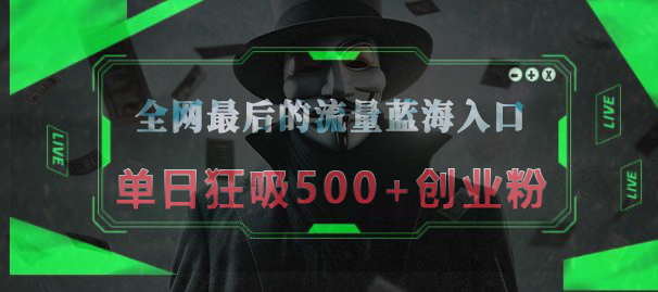 全网最后的流量蓝海入口，半小时引流50+创业粉，单日狂吸500+创业粉风钥吧-网创项目资源站-副业项目-创业项目-搞钱项目风钥吧