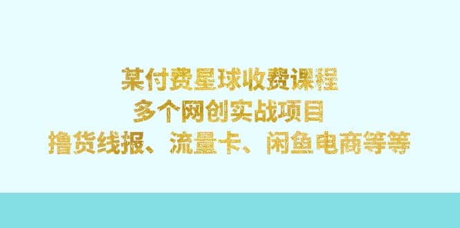 某付费星球课程：多个网创实战项目，撸货线报、流量卡、闲鱼电商等等风钥吧-网创项目资源站-副业项目-创业项目-搞钱项目风钥吧