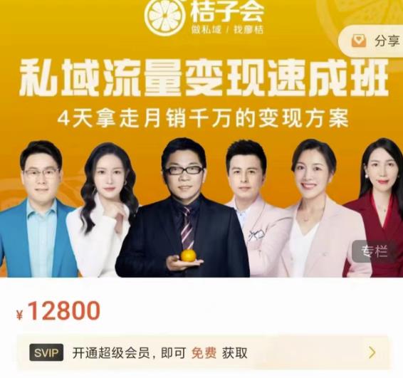 桔子会·私域流量变现速成班，4天拿走月销千万的变现方案 价值12800元风钥吧-网创项目资源站-副业项目-创业项目-搞钱项目风钥吧