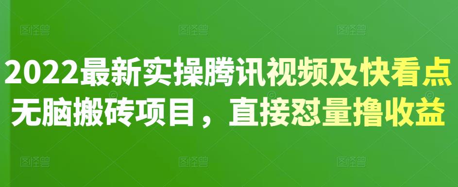 2022最新实操腾讯视频及快看点无脑搬砖项目，直接怼量撸收益风钥吧-网创项目资源站-副业项目-创业项目-搞钱项目风钥吧