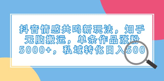 抖音情感共鸣新玩法，知乎无脑搬运，单条作品涨粉5000+，私域转化日入500风钥吧-网创项目资源站-副业项目-创业项目-搞钱项目风钥吧