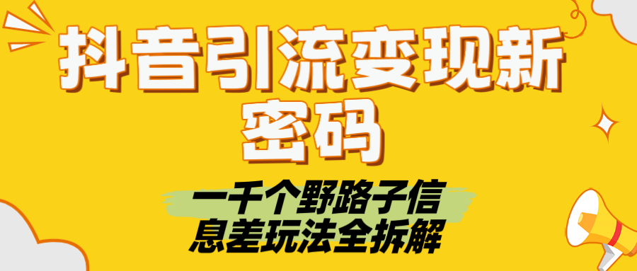 抖音引流变现新密码！一千个野路子信息差玩法全拆解风钥吧-网创项目资源站-副业项目-创业项目-搞钱项目风钥吧