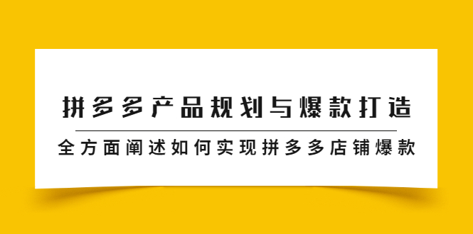 拼多多产品规划与爆款打造，全方面阐述如何实现拼多多店铺爆款风钥吧-网创项目资源站-副业项目-创业项目-搞钱项目风钥吧