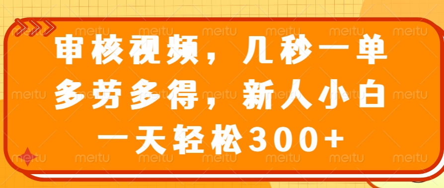 审核视频项目，几秒一单，多劳多得，新人小白一天轻松300+风钥吧-网创项目资源站-副业项目-创业项目-搞钱项目风钥吧