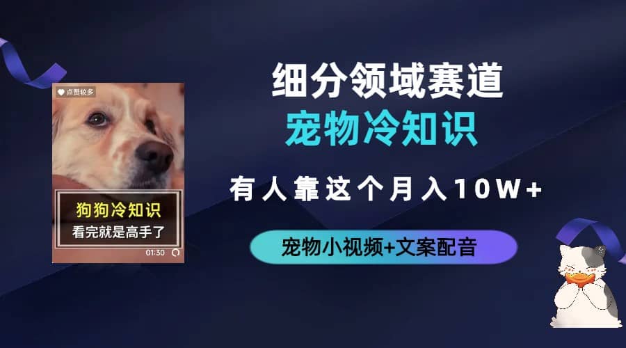 不起眼的抖音细分赛道-宠物冷知识，一段宠物视频配文案，有人靠这个月入10w风钥吧-网创项目资源站-副业项目-创业项目-搞钱项目风钥吧