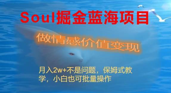 Soul掘金蓝海项目细分赛道，做情感价值变现，月入2w+不是问题风钥吧-网创项目资源站-副业项目-创业项目-搞钱项目风钥吧