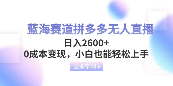 蓝海赛道拼多多无人直播，日入2600+，0成本变现，小白也能轻松上手风钥吧-网创项目资源站-副业项目-创业项目-搞钱项目风钥吧