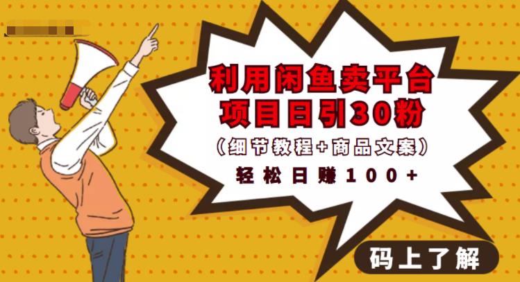 利用闲鱼卖平台项目课程资源日引流30+精准粉丝，轻松日赚100+，积累人脉可实现二次变现（细节教程+商品文案）风钥吧-网创项目资源站-副业项目-创业项目-搞钱项目风钥吧