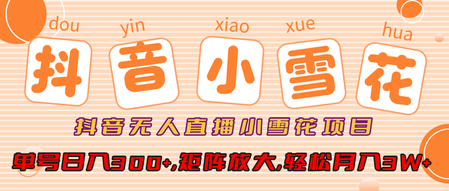 小雪花项目，抖音无人直播，单号日入300+,矩阵放大,轻松月入3W+风钥吧-网创项目资源站-副业项目-创业项目-搞钱项目风钥吧