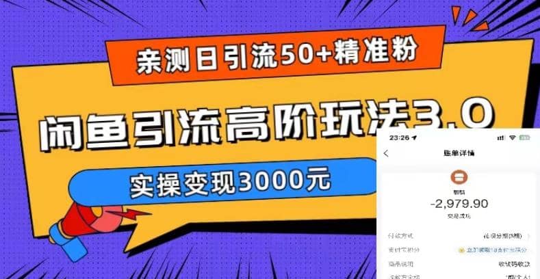 实测日引50+精准粉，闲鱼引流高阶玩法3.0，实操变现3000元风钥吧-网创项目资源站-副业项目-创业项目-搞钱项目风钥吧
