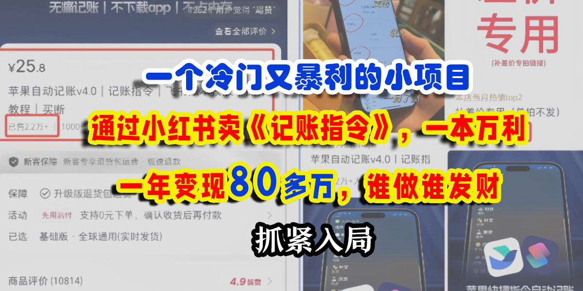 一个冷门又暴利的小项目，通过小红书卖《记账指令》，一本万利，一年变现80多万，谁做谁发财风钥吧-网创项目资源站-副业项目-创业项目-搞钱项目风钥吧