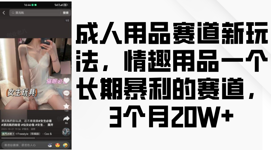 情趣用品一个长期暴利的赛道，成人用品赛道新玩法，3个月20W+风钥吧-网创项目资源站-副业项目-创业项目-搞钱项目风钥吧