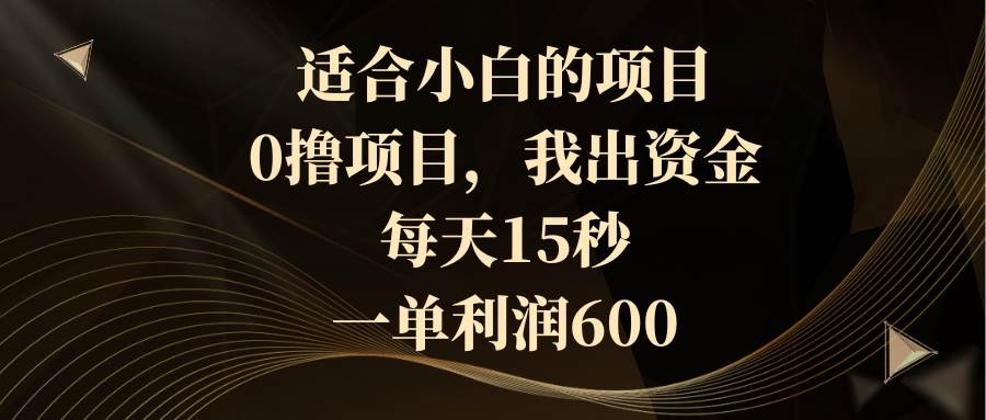 适合小白的项目，0撸项目，我出资金，每天15秒，一单利润600风钥吧-网创项目资源站-副业项目-创业项目-搞钱项目风钥吧