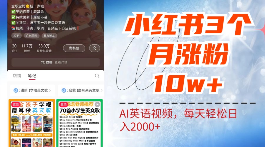 小红书三个月涨粉10W！AI英语视频0成本制作，每天轻松日入2000+风钥吧-网创项目资源站-副业项目-创业项目-搞钱项目风钥吧