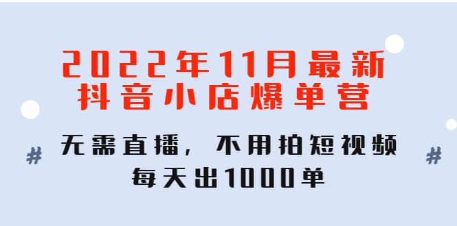 2022年11月最新抖音小店爆单训练营：无需直播，不用拍短视频，每天出1000单风钥吧-网创项目资源站-副业项目-创业项目-搞钱项目风钥吧