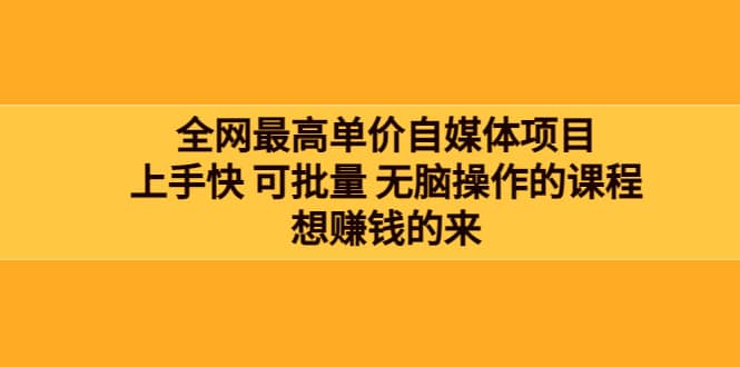 全网最单高价自媒体项目：上手快 可批量 无脑操作的课程，想赚钱的来风钥吧-网创项目资源站-副业项目-创业项目-搞钱项目风钥吧