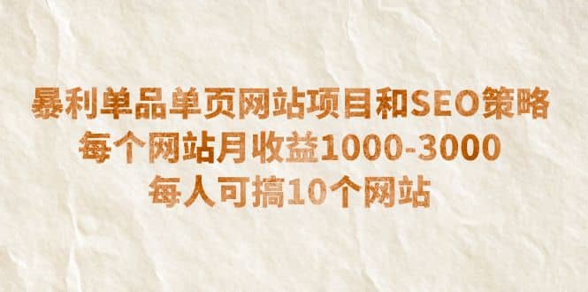 暴利单品单页网站项目和SEO策略 每个网站月收益1000-3000 每人可搞10个风钥吧-网创项目资源站-副业项目-创业项目-搞钱项目风钥吧