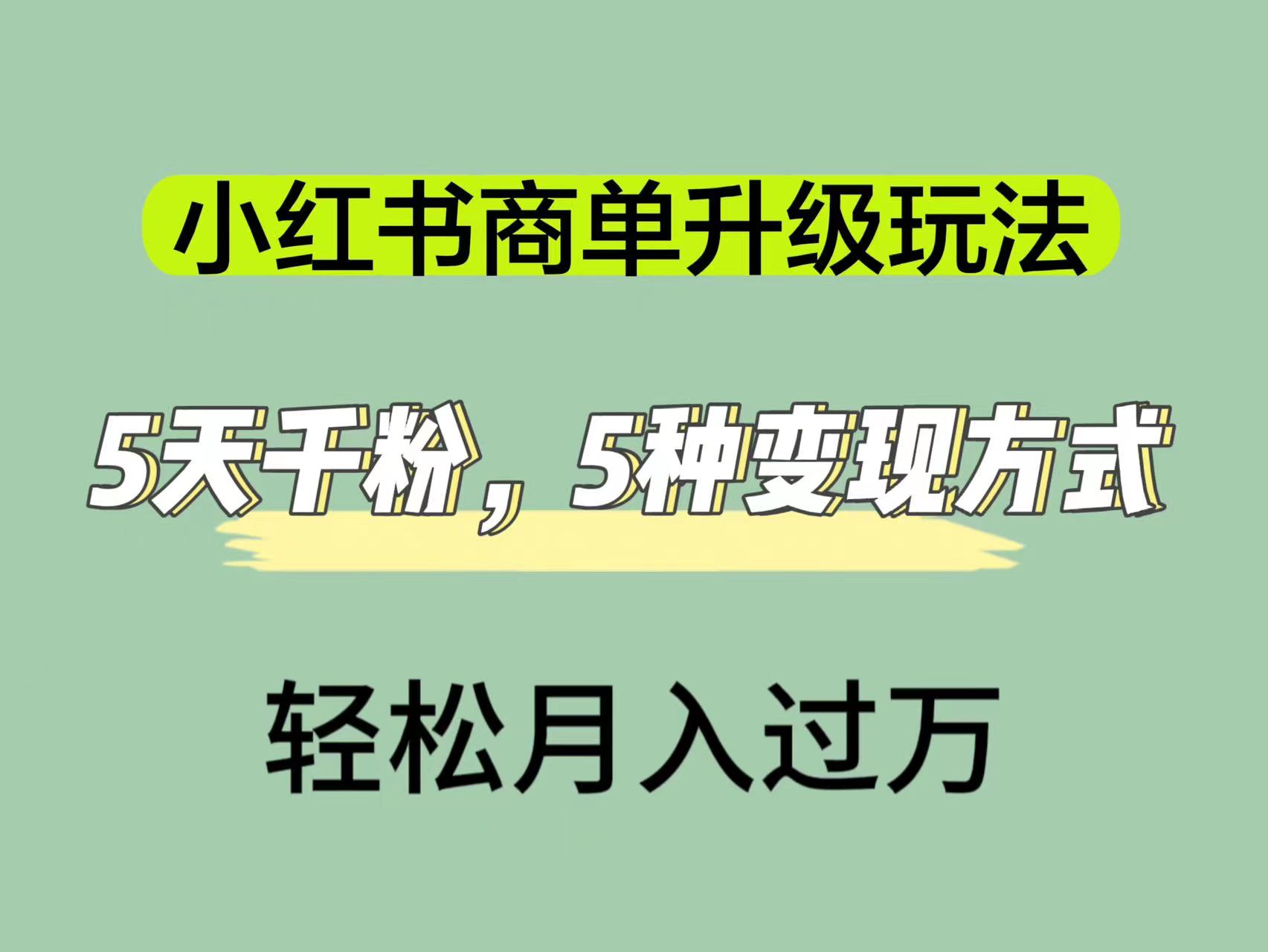 小红书商单升级玩法，5天千粉，5种变现渠道，轻松月入1万+风钥吧-网创项目资源站-副业项目-创业项目-搞钱项目风钥吧