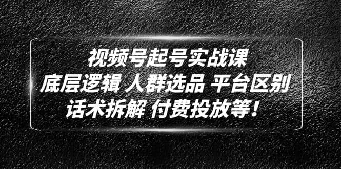 视频号起号实战课：底层逻辑 人群选品 平台区别 话术拆解 付费投放等风钥吧-网创项目资源站-副业项目-创业项目-搞钱项目风钥吧