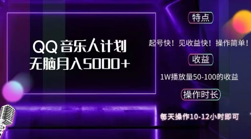 2024 QQ音乐人计划，轻松月入5000+，纯无脑操作，可批量放大操作风钥吧-网创项目资源站-副业项目-创业项目-搞钱项目风钥吧