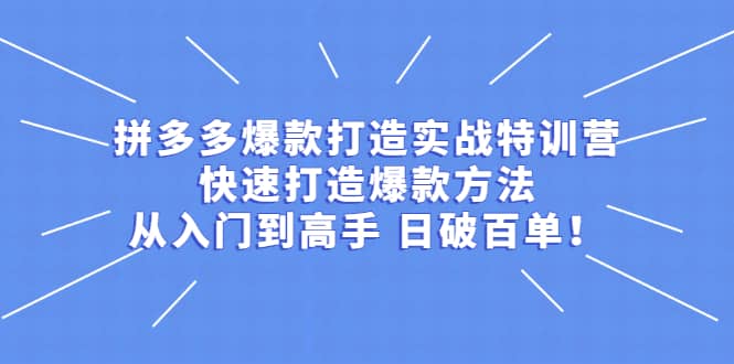 拼多多爆款打造实战特训营：快速打造爆款方法，从入门到高手 日破百单风钥吧-网创项目资源站-副业项目-创业项目-搞钱项目风钥吧
