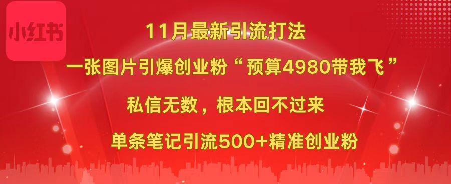 小红书11月最新图片打法，一张图片引爆创业粉“预算4980带我飞”，私信无数，根本回不过来，单条笔记引流500+精准创业粉风钥吧-网创项目资源站-副业项目-创业项目-搞钱项目风钥吧
