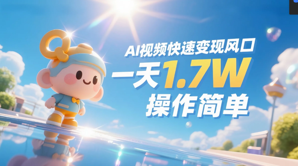 《Ai视频变现风口，一天1.7W，收入无上限，操作简单》风钥吧-网创项目资源站-副业项目-创业项目-搞钱项目风钥吧