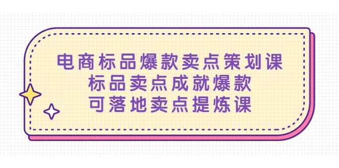 电商标品爆款卖点策划课，标品卖点成就爆款，可落地卖点提炼课风钥吧-网创项目资源站-副业项目-创业项目-搞钱项目风钥吧