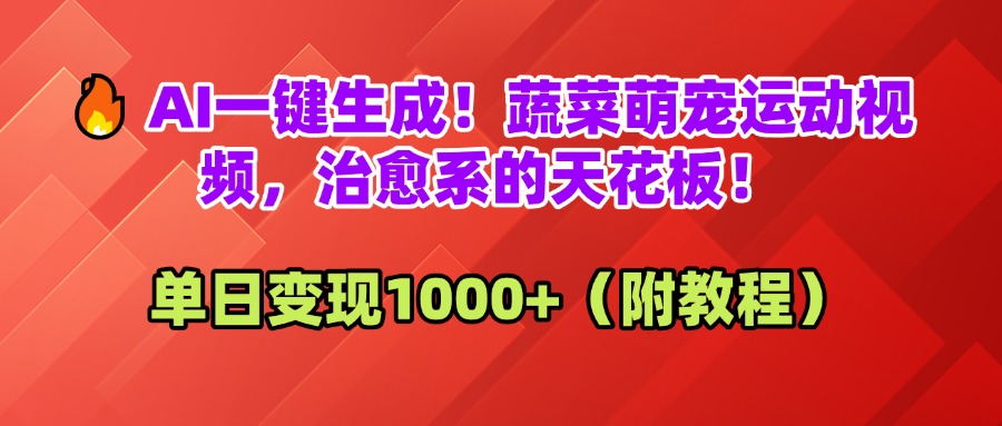 AI一键生成！蔬菜萌宠运动视频，治愈系的天花板！单日变现1000+（附教程）风钥吧-网创项目资源站-副业项目-创业项目-搞钱项目风钥吧