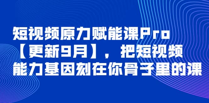 短视频原力赋能课Pro【更新9月】，把短视频能力基因刻在你骨子里的课风钥吧-网创项目资源站-副业项目-创业项目-搞钱项目风钥吧