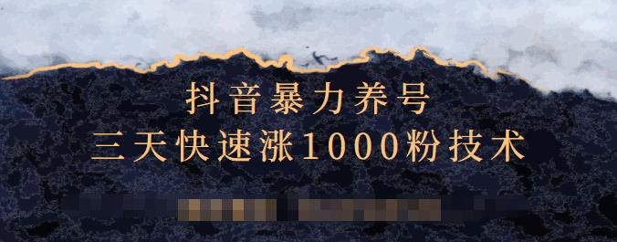 抖音暴力养号，三天快速涨1000粉技术【视频课程】风钥吧-网创项目资源站-副业项目-创业项目-搞钱项目风钥吧
