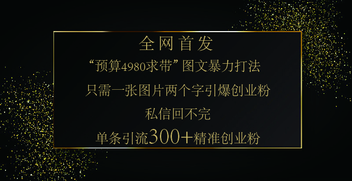 小红书，“预算 4980 带我飞” 的神奇图片引流法，堪称涨粉核武器！只需一张图，就能单条笔记凭借此方法，轻松引流 300 + 精准创业粉！风钥吧-网创项目资源站-副业项目-创业项目-搞钱项目风钥吧