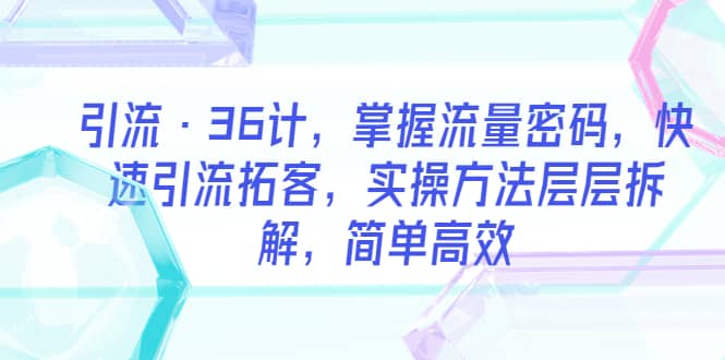 引流·36计，掌握流量密码，快速引流拓客，实操方法层层拆解，简单高效风钥吧-网创项目资源站-副业项目-创业项目-搞钱项目风钥吧