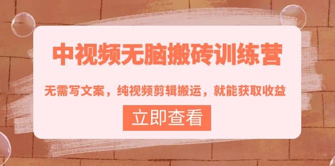 中视频无脑搬砖训练营：无需写文案，纯视频剪辑搬运，就能获取收益风钥吧-网创项目资源站-副业项目-创业项目-搞钱项目风钥吧