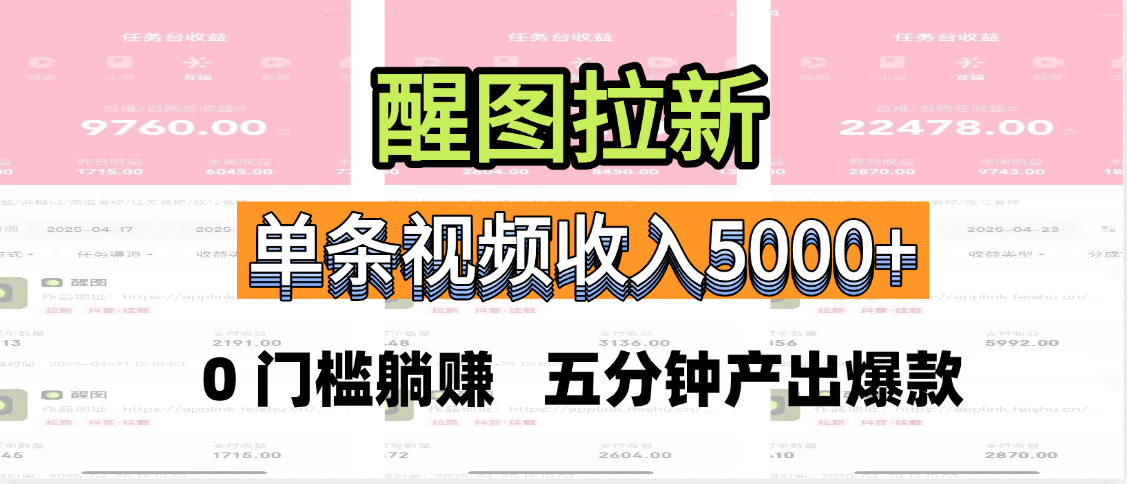 醒图拉新，0 门槛躺赚，五分钟产出爆款，单条视频收入5000+风钥吧-网创项目资源站-副业项目-创业项目-搞钱项目风钥吧