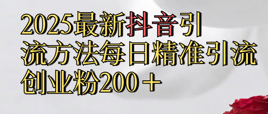 2025最新,抖音引流,方法每日精准引流创业粉300＋风钥吧-网创项目资源站-副业项目-创业项目-搞钱项目风钥吧