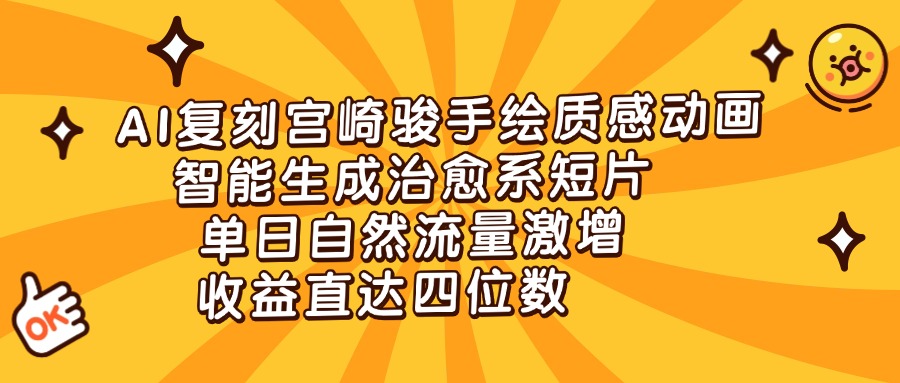 AI复刻宫崎骏手绘质感动画，智能生成治愈系短片，单日自然流量激增，收益直达四位数风钥吧-网创项目资源站-副业项目-创业项目-搞钱项目风钥吧