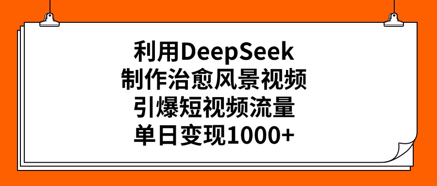 利用DeepSeek，制作治愈风景视频，引爆短视频流量，单日变现1000+风钥吧-网创项目资源站-副业项目-创业项目-搞钱项目风钥吧
