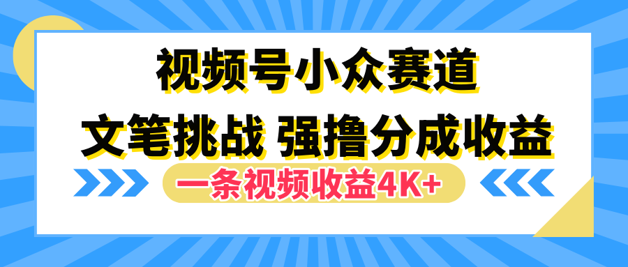 视频号小众赛道，文笔挑战，一条视频收益4K+风钥吧-网创项目资源站-副业项目-创业项目-搞钱项目风钥吧