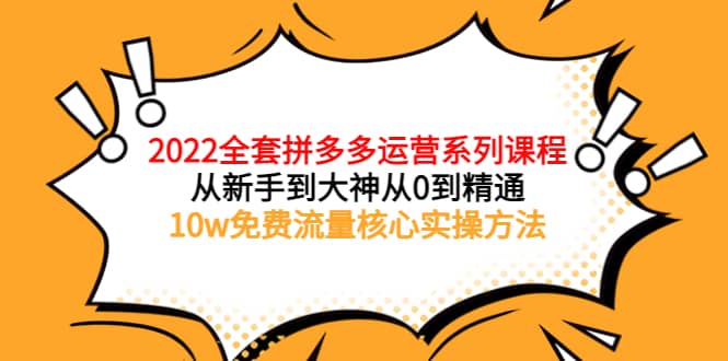 2022全套拼多多运营课程，从新手到大神从0到精通，10w免费流量核心实操方法风钥吧-网创项目资源站-副业项目-创业项目-搞钱项目风钥吧