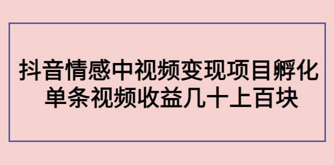 抖音情感中视频变现项目孵化风钥吧-网创项目资源站-副业项目-创业项目-搞钱项目风钥吧