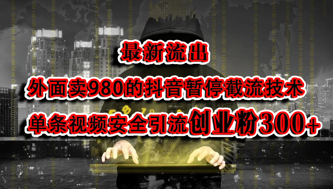 最新流出：外面卖980的抖音暂停截流技术单条视频安全引流创业粉300+风钥吧-网创项目资源站-副业项目-创业项目-搞钱项目风钥吧